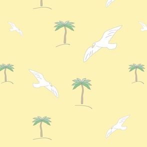 Palm trees and Seagulls on yellow