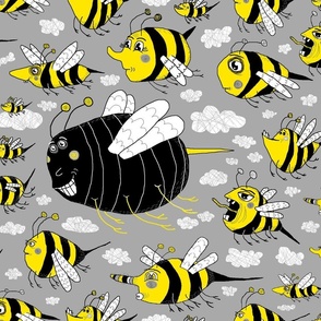 Custom Order:  traffic jam, bee style! jumbo large scale, yellow gray grey black white bees
