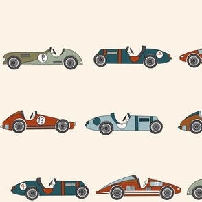 XLARGE race cars fabric - vintage race cars design, boys fabric