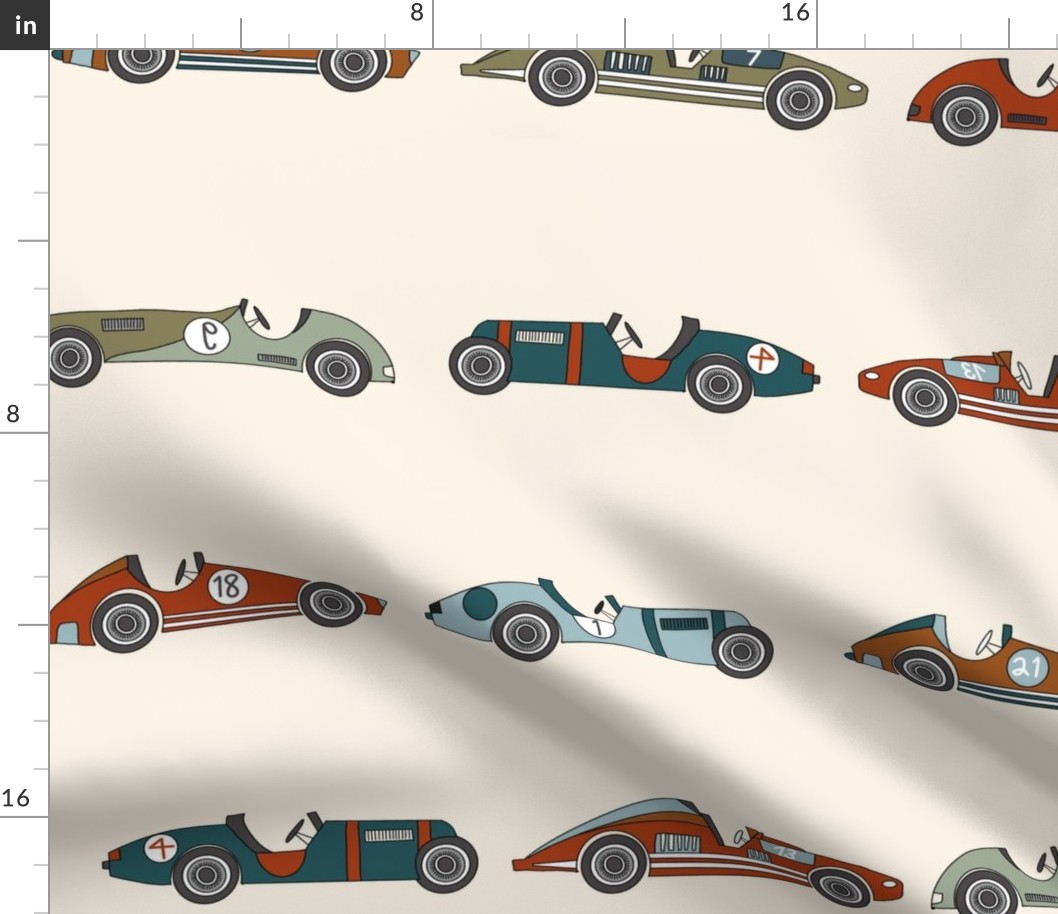 XLARGE race cars fabric - vintage race cars design, boys fabric