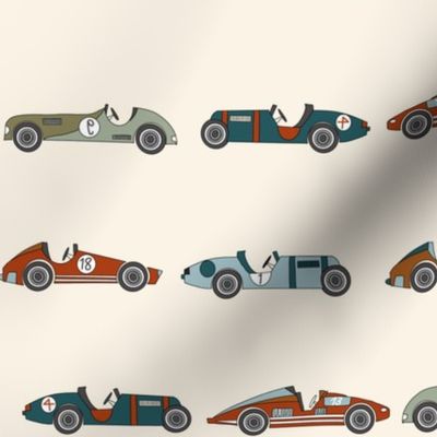 MEDIUM race cars fabric - vintage race cars design, boys fabric