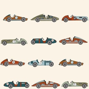 MEDIUM race cars fabric - vintage race cars design, boys fabric