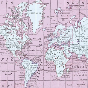 Pink Vintage World Map