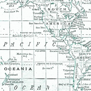 Green White Vintage World Map