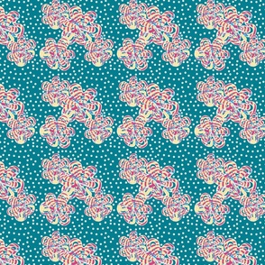 Multi-colored Pastel Candy Cane Flowers on a polka dot background