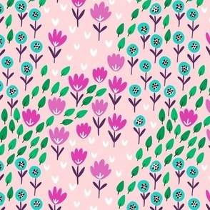 Happy Flower Garden (lovely pink, aqua and green) medium size LP