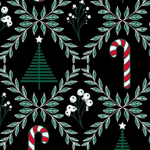 Christmas Berries and Candy Canes Black