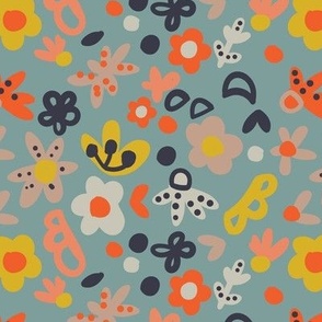 Abstract Floral Pattern - Grey/Blue