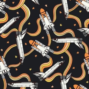 MEDIUM space fabric - rocket fabric kids space wallpaper