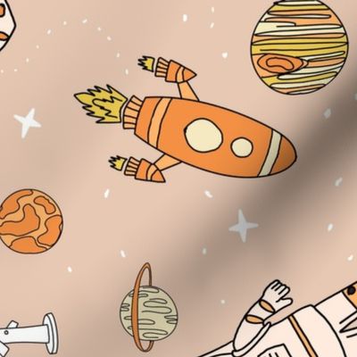 JUMBO space astronaut fabric - kids space design wallpaper