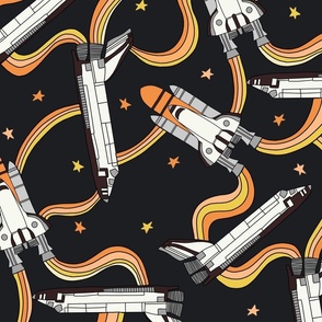 JUMBO space fabric - rocket fabric kids space wallpaper