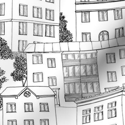 Sketch houses in black and white
