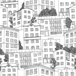 Sketch houses in black and white