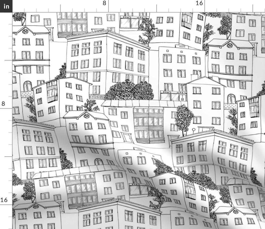 Sketch houses in black and white