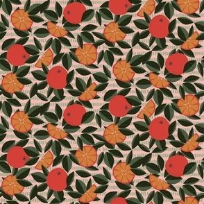 $ Oranges from the Glasshouse for Christmas - a Victorian tradition - oranges and tangerines in vivid bold oranges and moody greens  with textured background, for home decor, kitchen linens and aprons, summer table decor