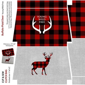 Wild Young Free Deer buffalo plaid pouch - cut and sew fat quarter panel