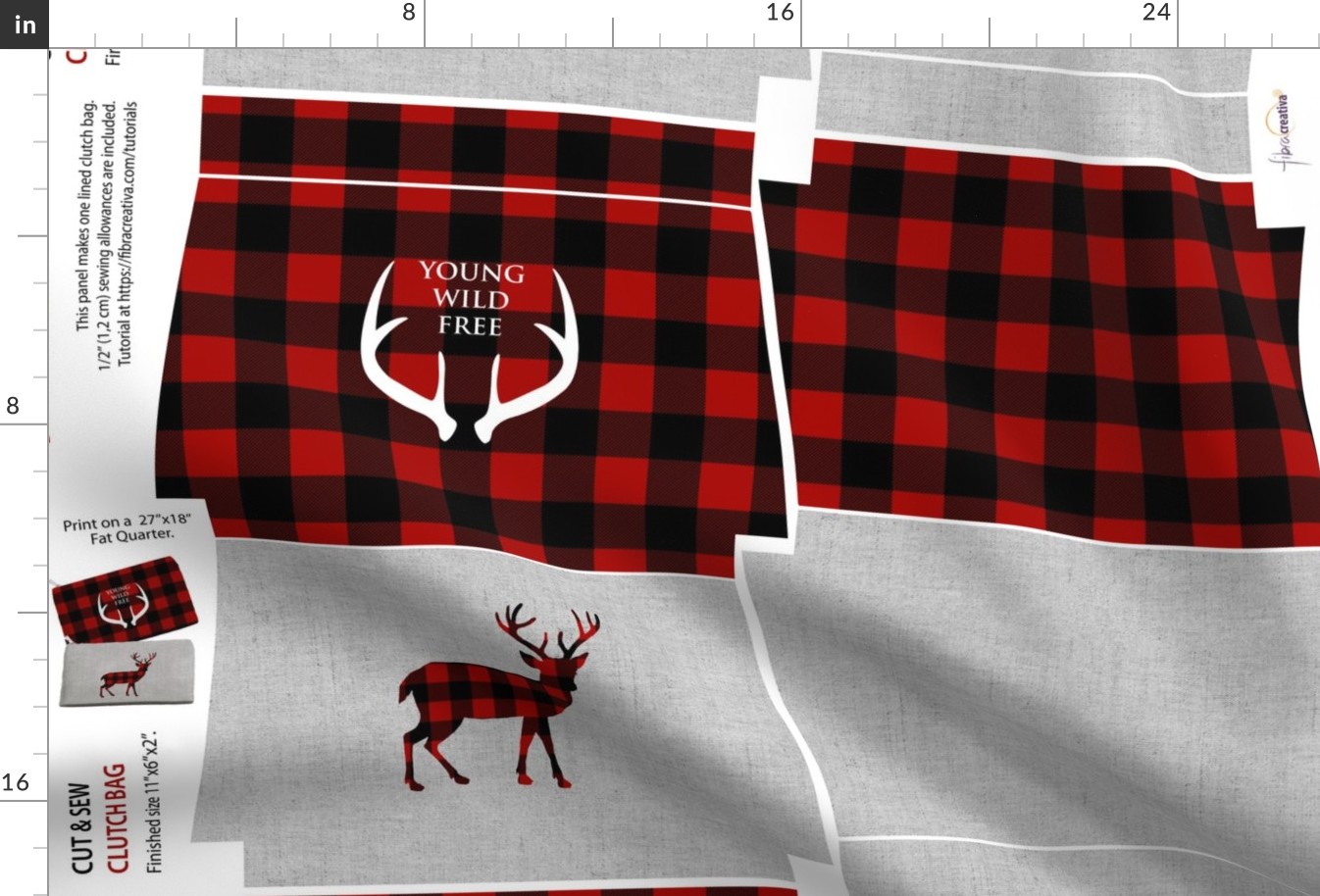 Wild Young Free Deer buffalo plaid pouch - cut and sew fat quarter panel