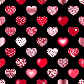 Hearts Red on Black