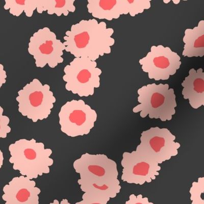 medium // meadow scattered flowers - rose pink on a black background