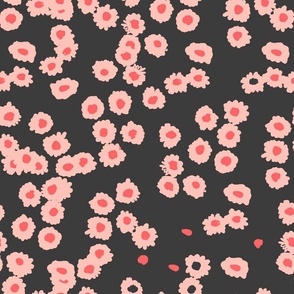 medium // meadow scattered flowers - rose pink on a black background