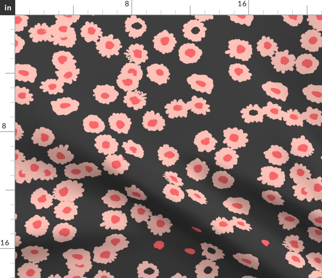 medium // meadow scattered flowers - rose pink on a black background