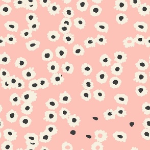 medium // meadow scattered flowers - white and black on pink