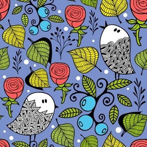 Doodle birds and blue berries