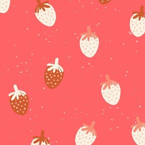 large //yummy strawberries - on red background