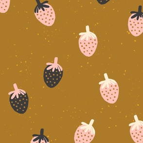 large // yummy strawberries - black and pink on ochre