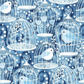 Airy Fairy Cottagecore Canary - navy blue and white 