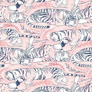 Sleeping Beauty as a Tigress - pastel pink, white, and blue