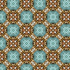 Abstract Floral in Teal, Brown and Beige Large
