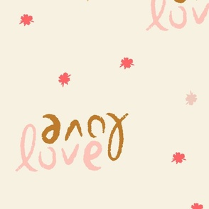 large // love love sparkles -  pink and brown on cream