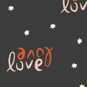 large // love love sparkles -  pink and orange on black