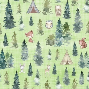 water colour woodland green linen