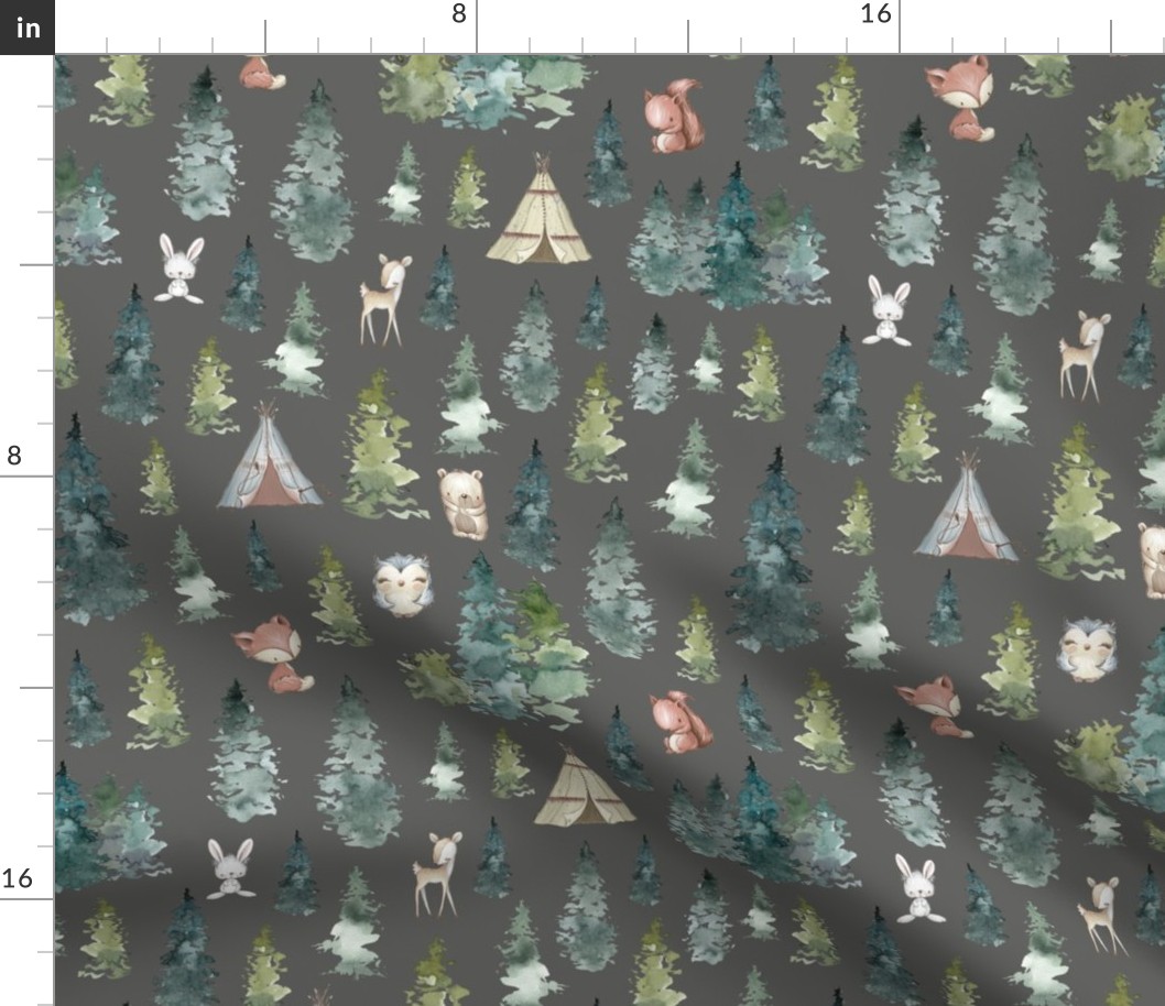 water colour woodland dark grey