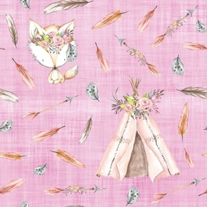 fox and teepee pink linen