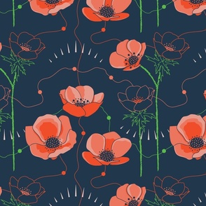 Anemone flower - navy blue and red