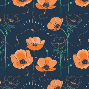 Anemone - navy blue and orange