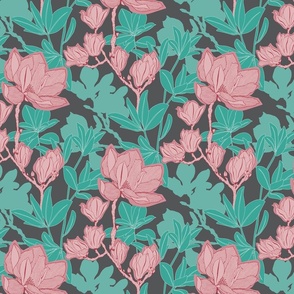 Magnolia flower – gray/ mint green/ pink