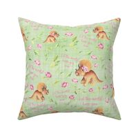 pink peonies triceratops green linen