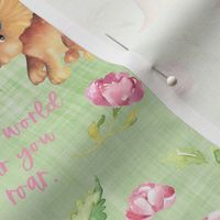 pink peonies triceratops green linen