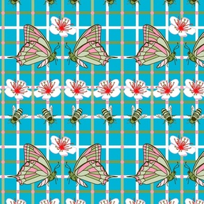 Cherry Blossom Butterfly Geometrics on Turquoise