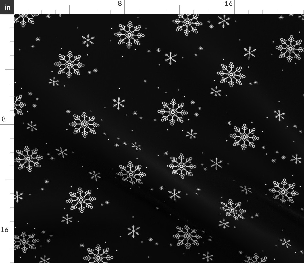 Snowflakes and stars winter night boho ice abstract minimalist seasonal christmas design monochrome black and white