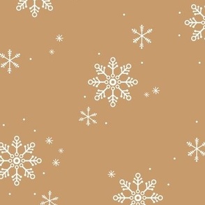 Snowflakes and stars winter night boho ice abstract minimalist seasonal christmas design white on cinnamon spice