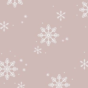 Snowflakes and stars winter night boho ice abstract minimalist seasonal christmas design white on moody rose mauve
