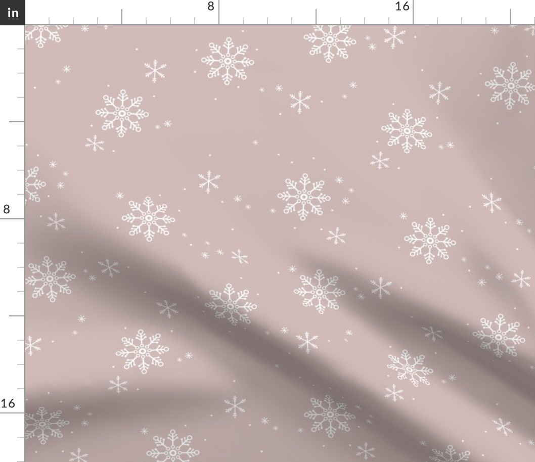 Snowflakes and stars winter night boho ice abstract minimalist seasonal christmas design white on moody rose mauve