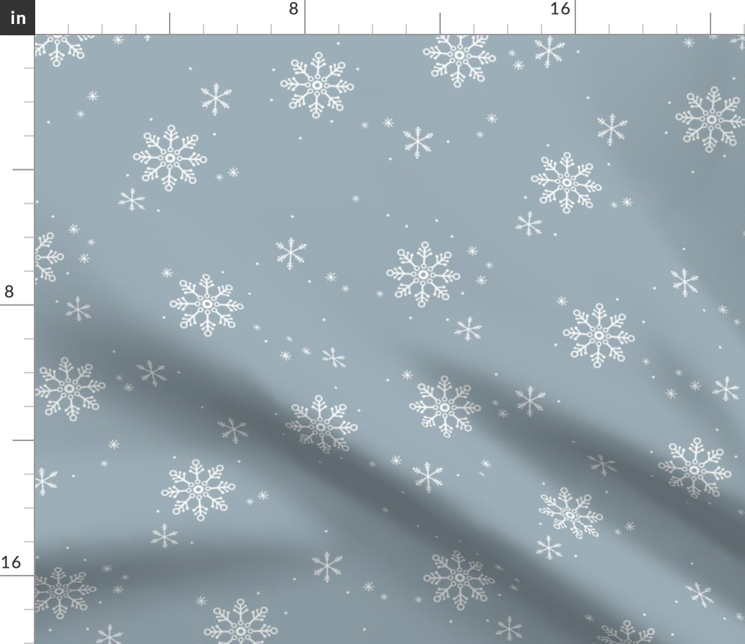 Snowflakes and stars winter night boho ice abstract minimalist seasonal christmas design white on cool blue