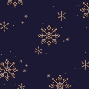 Snowflakes and stars winter night boho ice abstract minimalist seasonal christmas design gold on navy blue