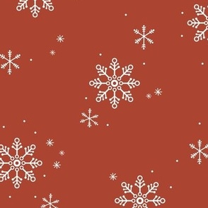 Snowflakes and stars winter night boho ice abstract minimalist seasonal christmas design white on spice red